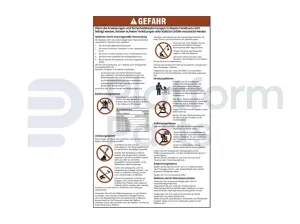 Sticker, gevaar, algemene veiligheidsvoorschriften (DE/bl)
