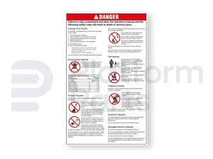 Sticker, gevaar, algemene veiligheidsvoorschriften (EN/bl)
