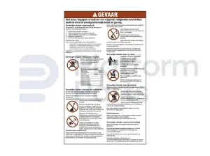 Sticker, gevaar, algemene veiligheidsvoorschriften (NL/bl)