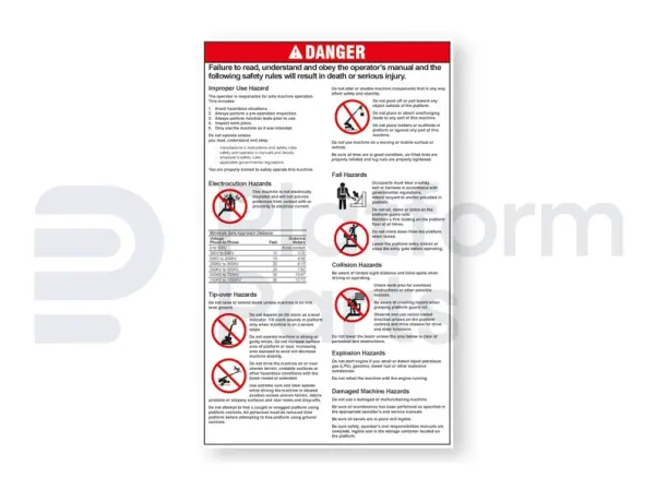 Sticker, gevaar, algemene veiligheidsvoorschriften (EN/bl)