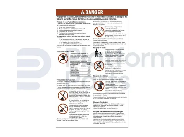 Sticker, gevaar, algemene veiligheidsvoorschriften (FR/bl)