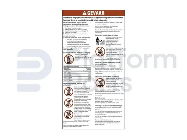 Decal, danger, general safety rules (NL/sl)