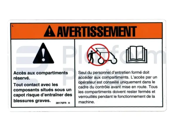 Autocollant, warning, compart access, Français