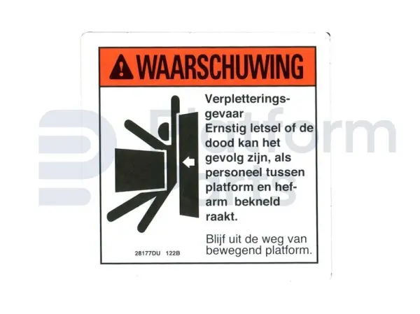 Aufkleber, crushing hazard, Niederländisch