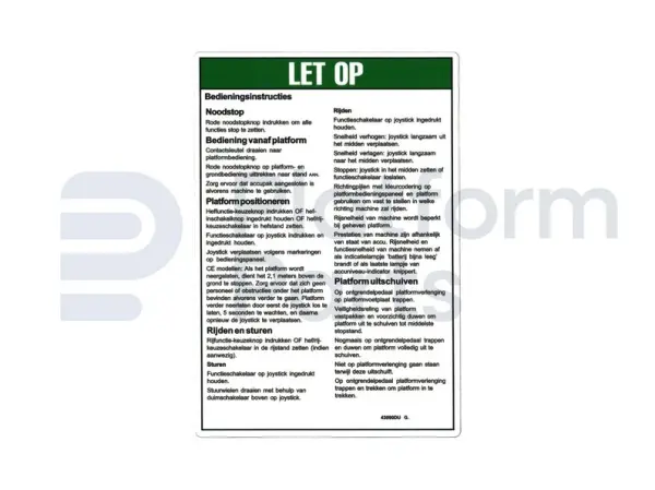 Pegatina, instrucciones de operación, Holandés