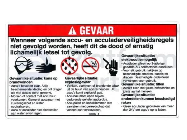 Autocollant, danger, battery safety, Néerlandais