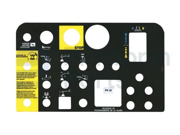 Sticker, bediening, control box, Spaans