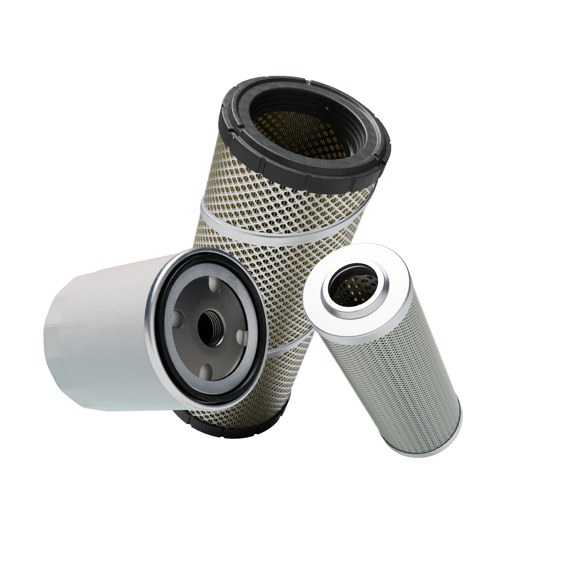 Three replacement filters for aerial work platforms, including oil, air and hydraulic filter types.
