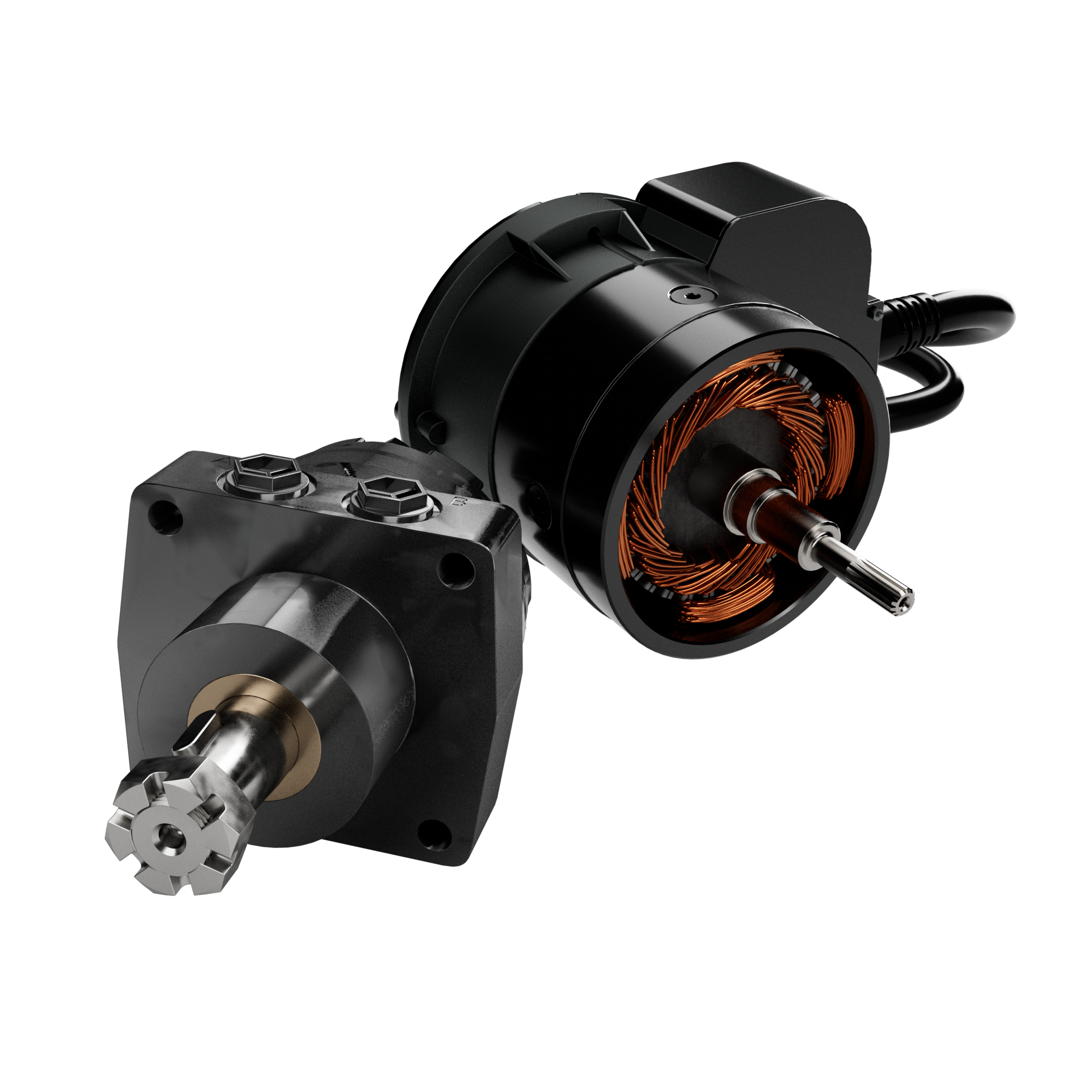 Hydraulic and electric drive motors for mobile elevating work platforms.