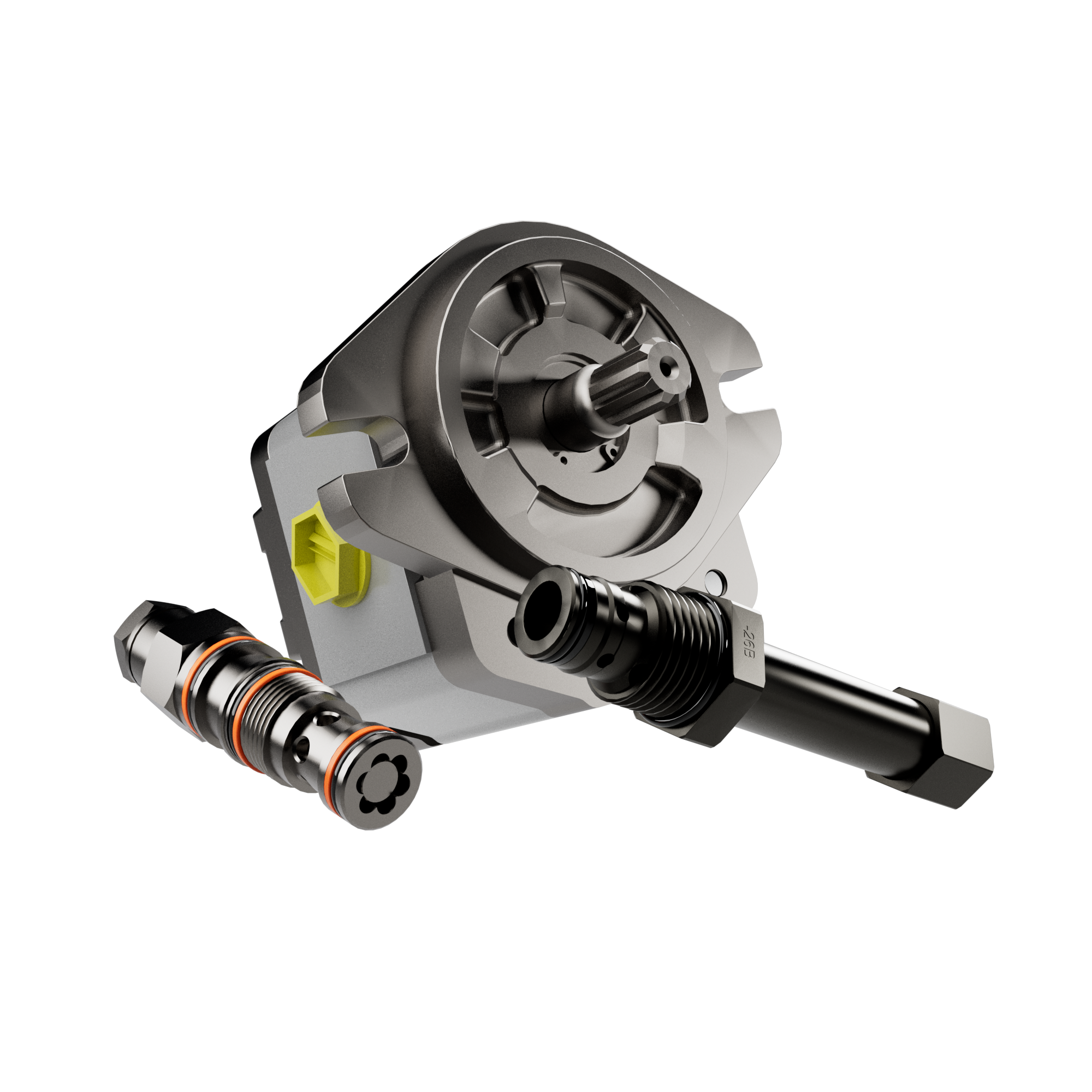 Hydraulic components including a gear pump and cartridges, used in aerial work platforms.