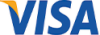 Logo of Visa, international credit card and payment service provider, with blue lettering and a yellow detail.